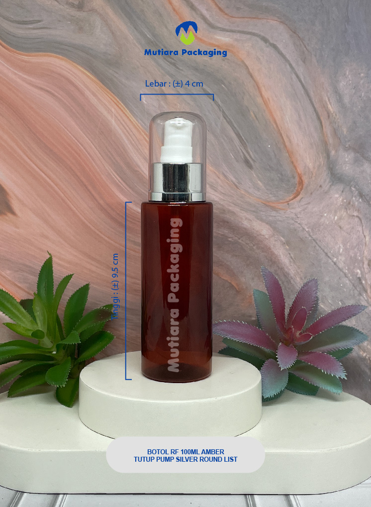 BOTOL RF 100ML AMBER  TUTUP PUMP  SILVER ROUND LIST