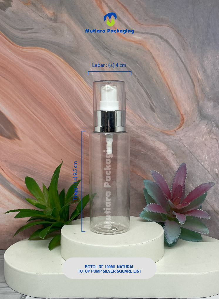 BOTOL RF 100ML NATURAL  TUTUP PUMP  SILVER SQUARE LIST