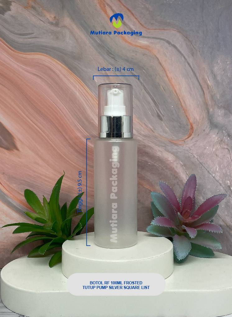 BOTOL RF 100ML FROSTED  TUTUP PUMP  SILVER SQUARE LIST