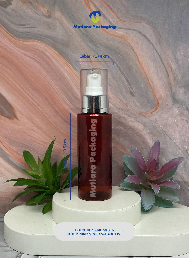 BOTOL RF 100ML AMBER  TUTUP PUMP  SILVER SQUARE LIST