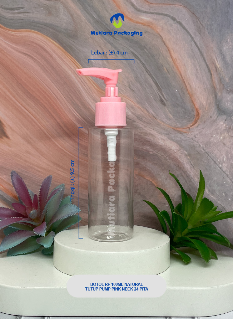 BOTOL RF 100ML NATURAL  TUTUP PUMP   PINK NECK 24 PITA