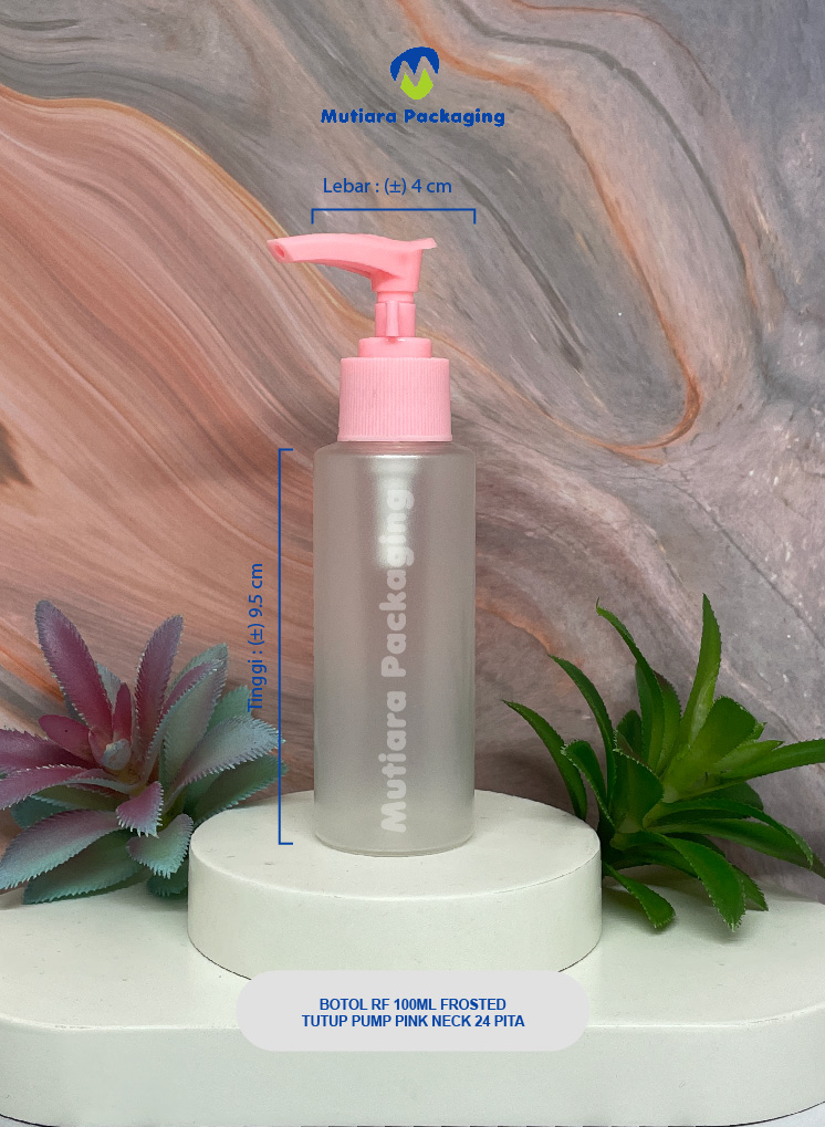 BOTOL RF 100ML FROSTED  TUTUP PUMP   PINK NECK 24 PITA