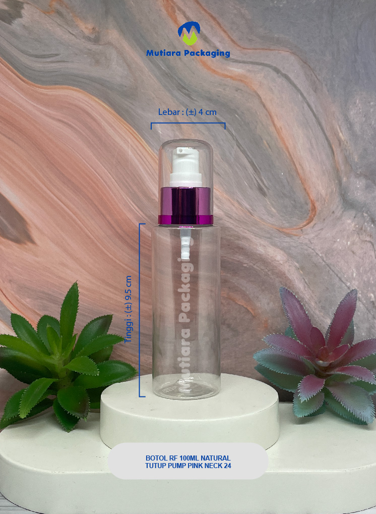 BOTOL RF 100ML NATURAL  TUTUP PUMP   PINK NECK 24
