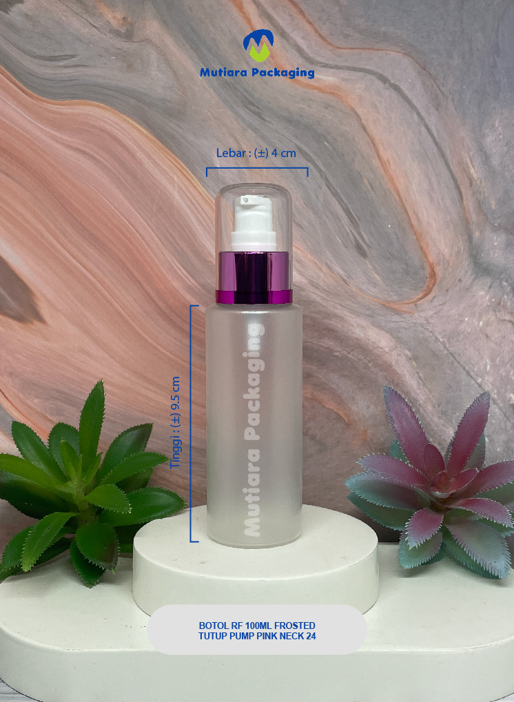 BOTOL RF 100ML FROSTED  TUTUP PUMP   PINK NECK 24