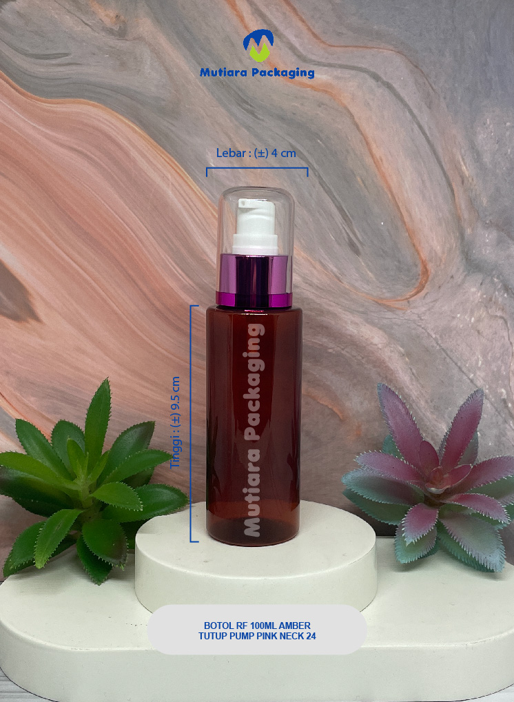BOTOL RF 100ML AMBER  TUTUP PUMP  PINK NECK 24