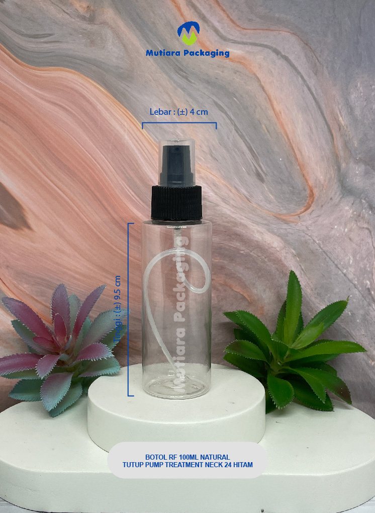 BOTOL RF 100ML NATURAL  TUTUP PUMP TREATMENT NECK 24 HITAM