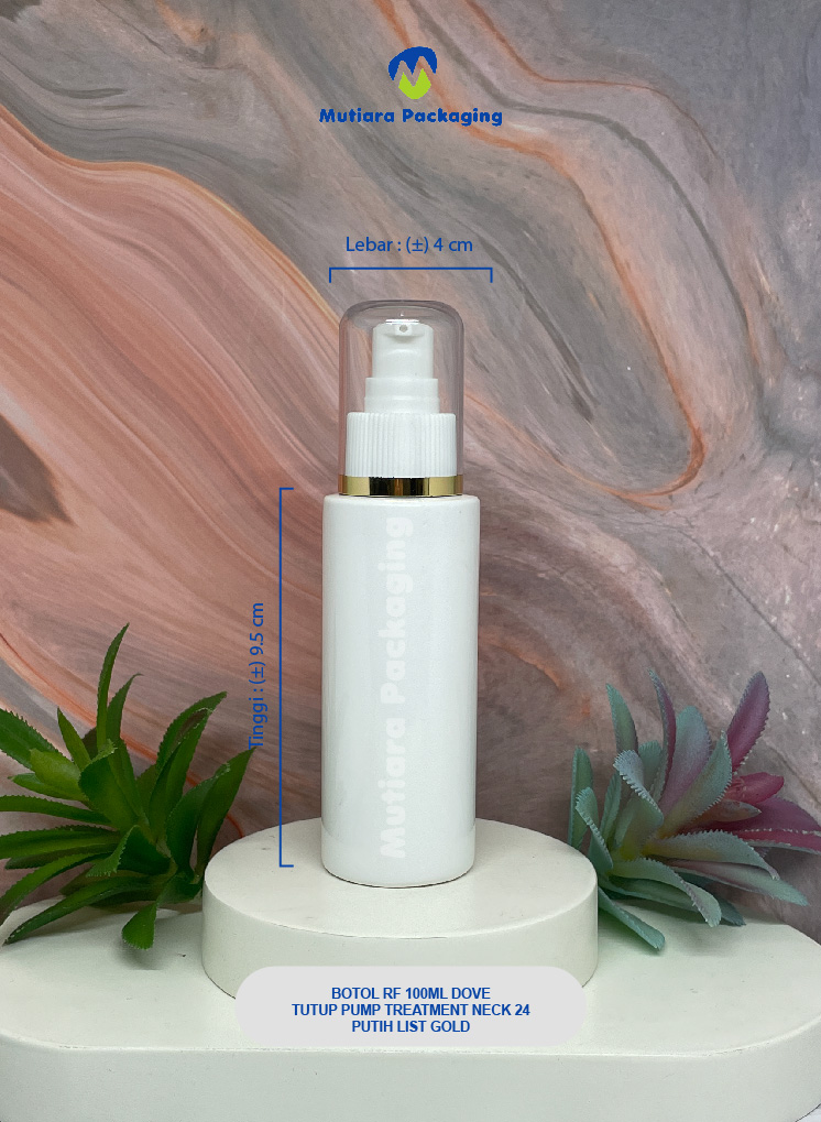 BOTOL RF 100ML DOVE TUTUP PUMP  TREATMENT  NECK 24 PUTIH LIST GOLD