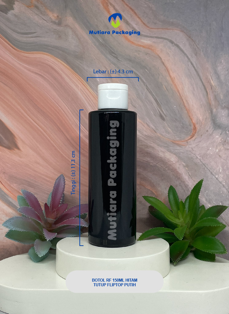 BOTOL RF 150ML  HITAM  TUTUP FLIPTOP PUTIH