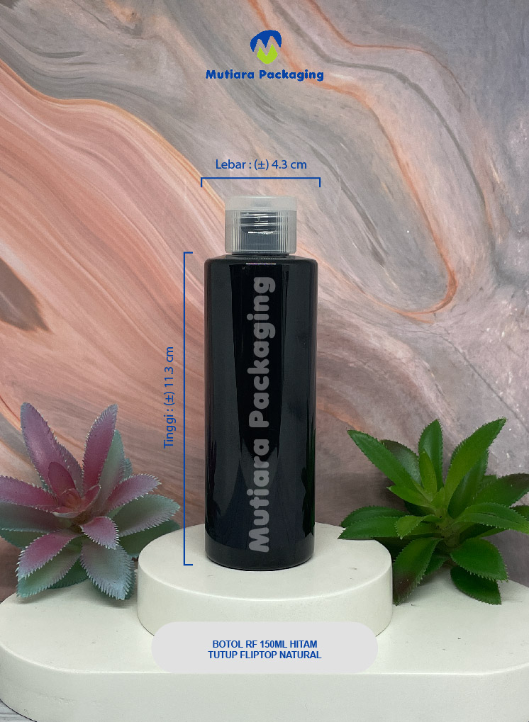 BOTOL RF 150ML  HITAM  TUTUP FLIPTOP NATURAL