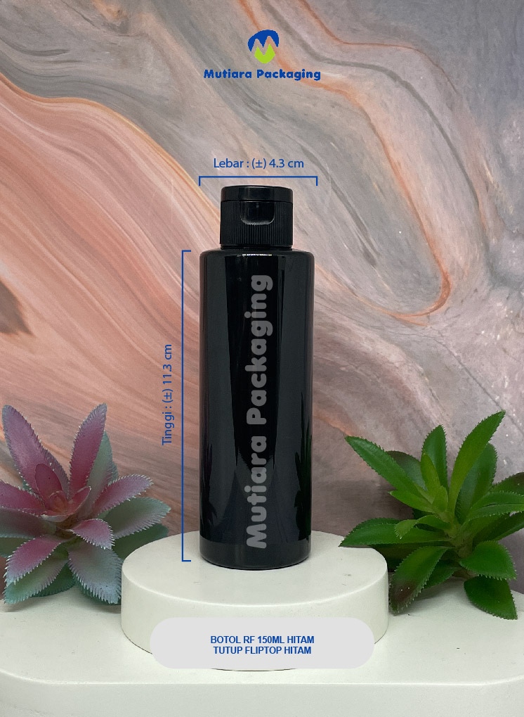 BOTOL RF 150ML  HITAM  TUTUP FLIPTOP HITAM