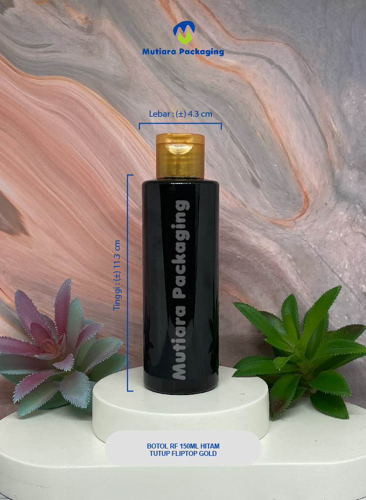 BOTOL RF 150ML  HITAM  TUTUP FLIPTOP GOLD