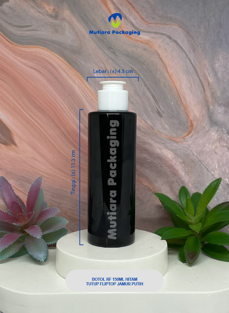BOTOL RF 150ML  HITAM TUTUP FLIPTOP JAMUR PUTIH