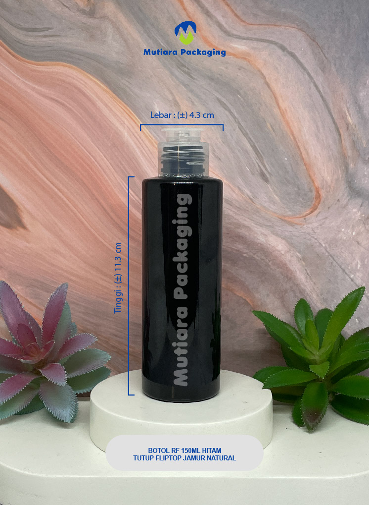BOTOL RF 150ML  HITAM TUTUP FLIPTOP JAMUR  NATURAL