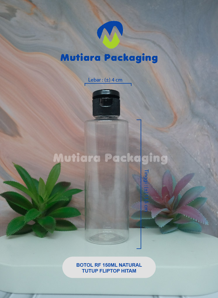 BOTOL RF 150ML NATURAL  TUTUP FLIPTOP JAMUR  HITAM
