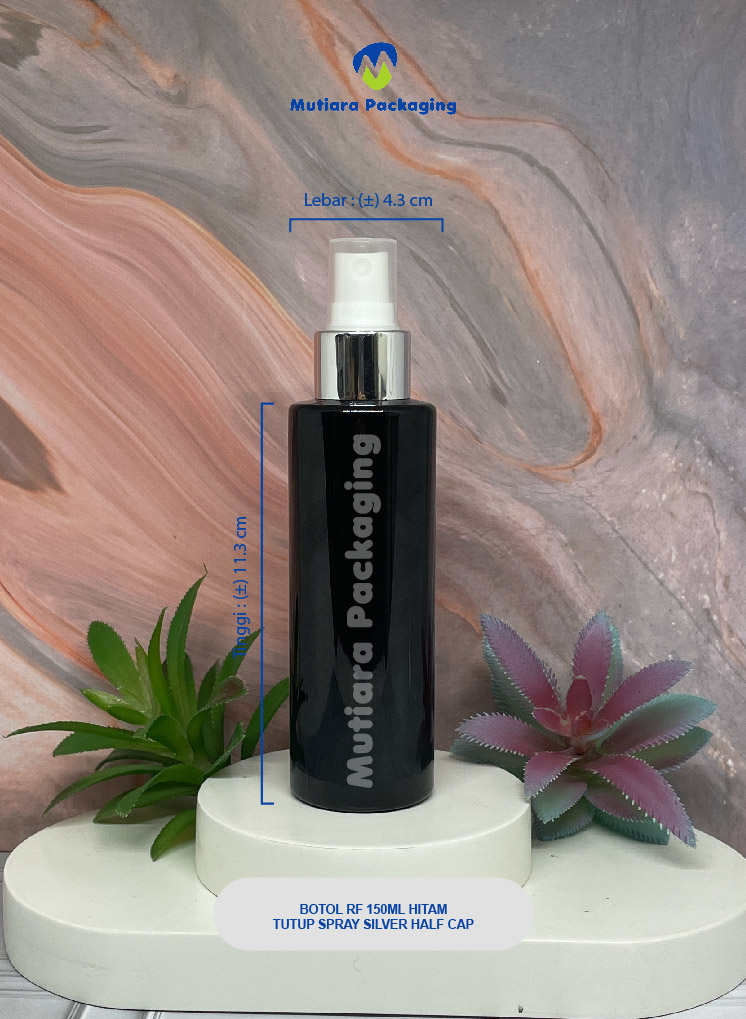BOTOL RF 150ML  HITAM TUTUP  SPRAY SILVER HALF CAP
