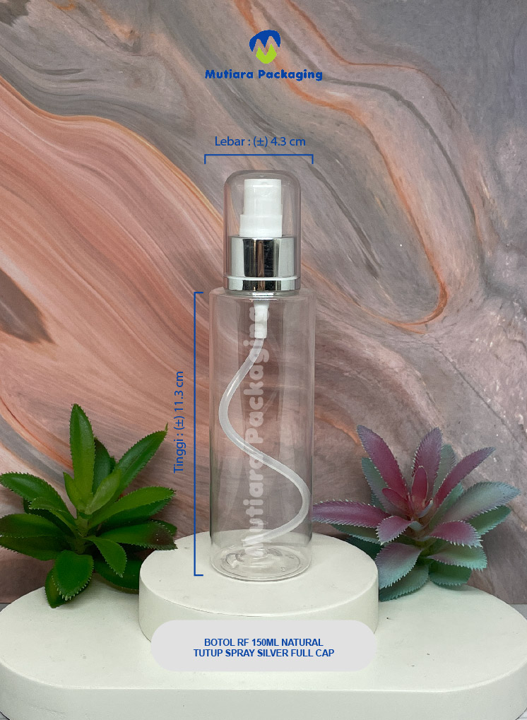 BOTOL RF 150ML NATURAL  TUTUP SPRAY SILVER FULL CAP