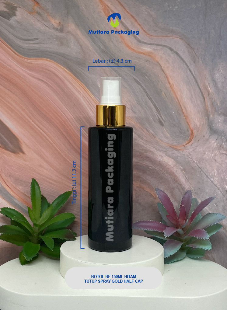BOTOL RF 150ML  HITAM TUTUP  SPRAY GOLD HALF CAP