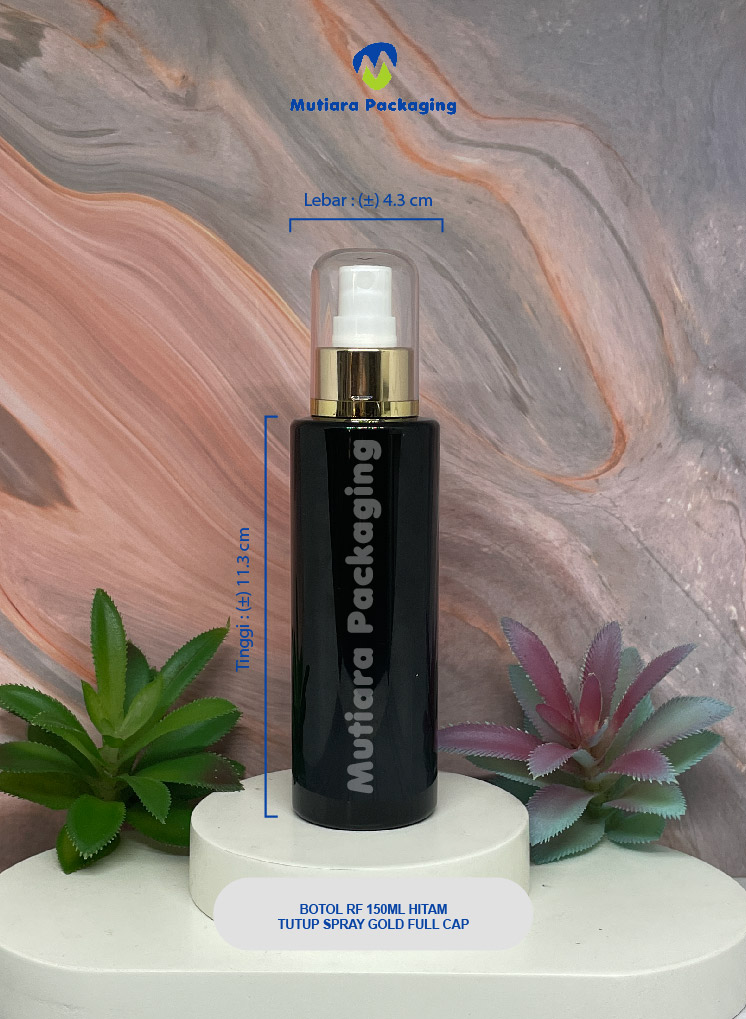 BOTOL RF 150ML  HITAM TUTUP  SPRAY GOLD FULL CAP