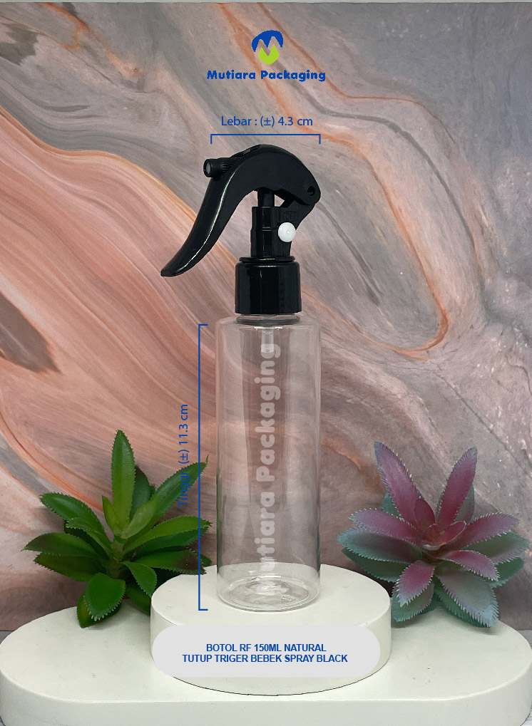 BOTOL RF 150ML NATURAL  TUTUP  TRIGER BEBEK SPRAY BLACK