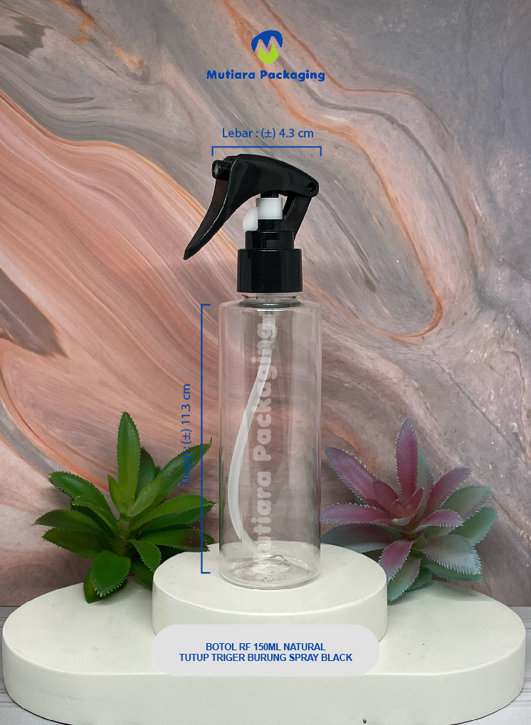 BOTOL RF 150ML NATURAL  TUTUP TRIGER BURUNG SPRAY BLACK