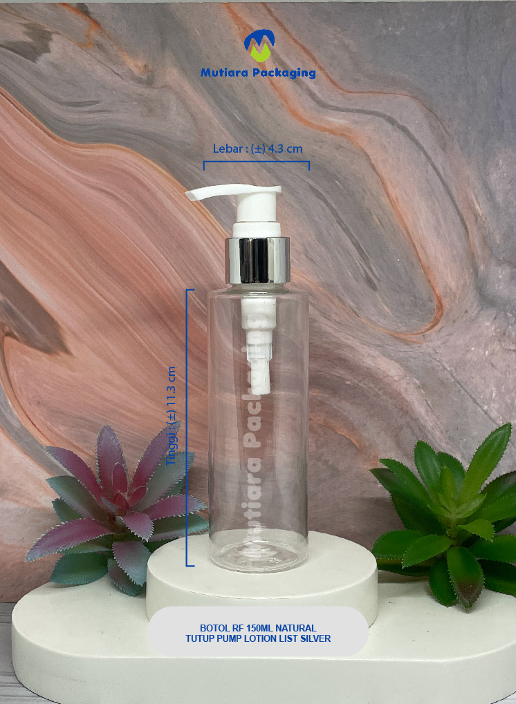 BOTOL RF 150ML NATURAL  TUTUP PUMP LOTION LIST SILVER