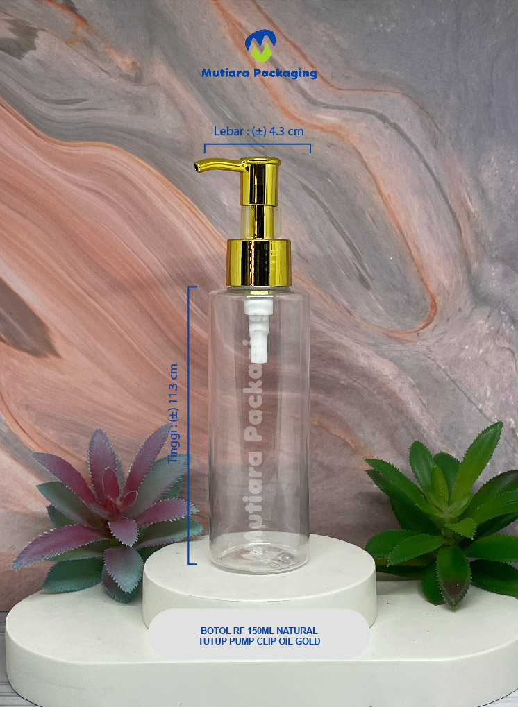 BOTOL RF 150ML NATURAL  TUTUP PUMP CLIP OIL N24 GOLD