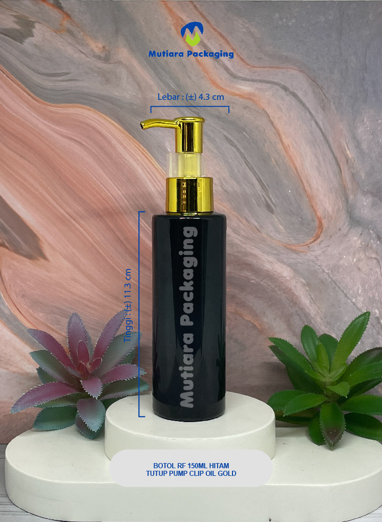 BOTOL RF 150ML  HITAM TUTUP PUMP CLIP OIL N24 GOLD