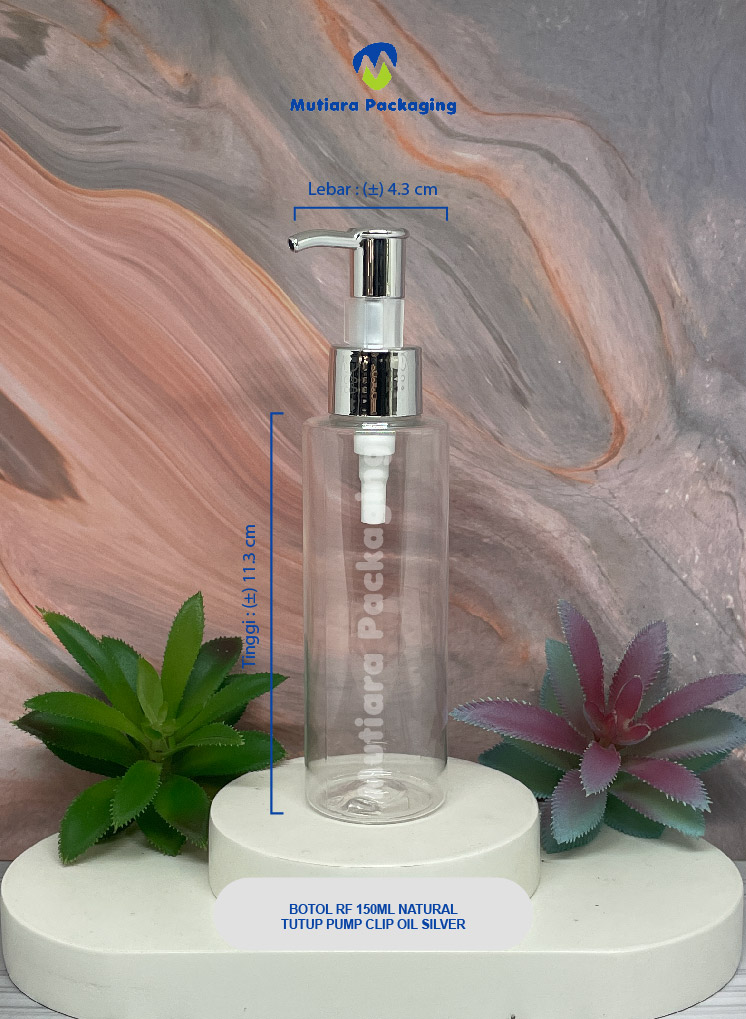 BOTOL RF 150ML NATURAL  TUTUP PUMP CLIP OIL N24 SILVER