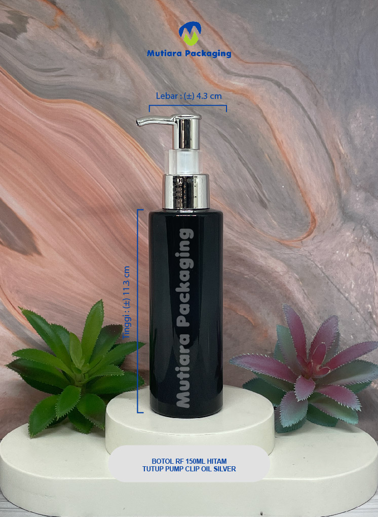 BOTOL RF 150ML  HITAM TUTUP PUMP CLIP OIL N24 SILVER