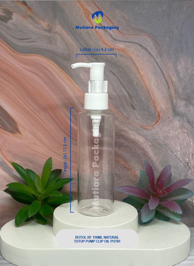 BOTOL RF 150ML NATURAL  TUTUP PUMP CLIP OIL N24 PUTIH