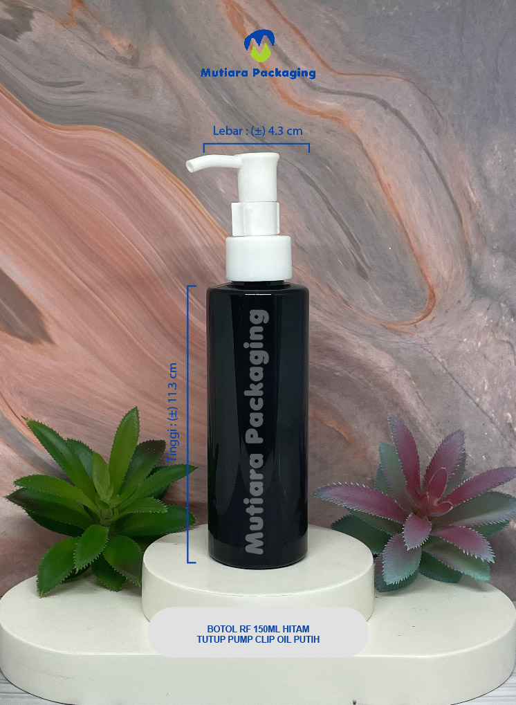 BOTOL RF 150ML  HITAM TUTUP PUMP CLIP OIL N24 PUTIH