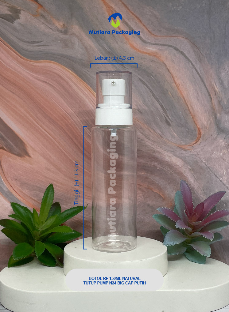 BOTOL RF 150ML NATURAL  TUTUP PUMP N24 BIG CAP PUTIH