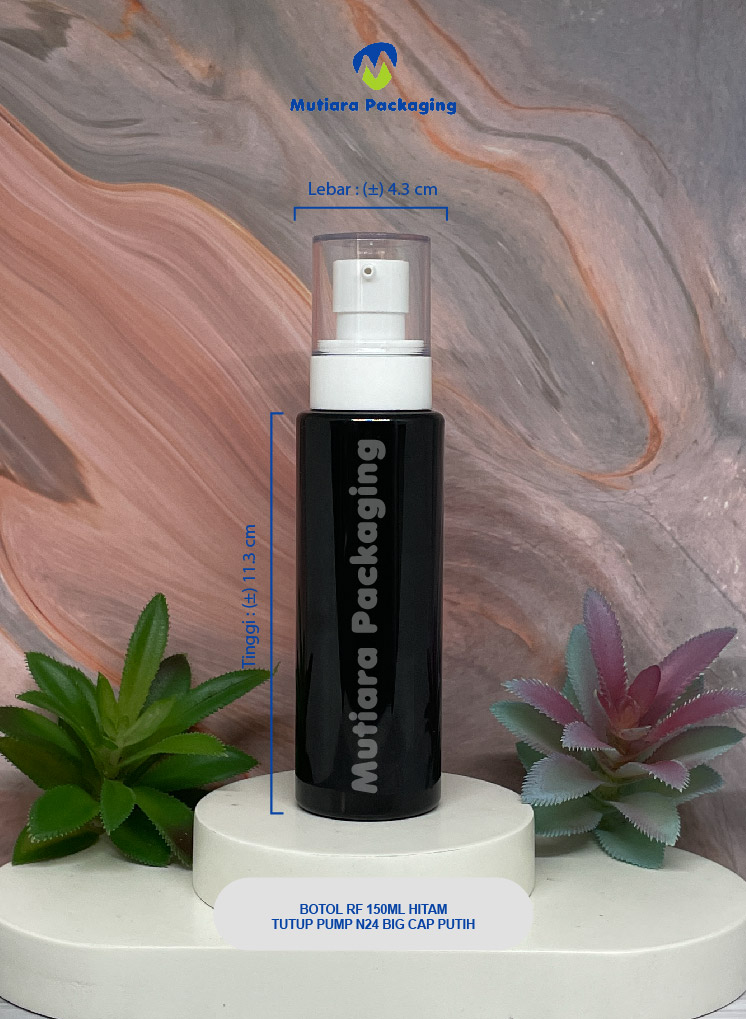 BOTOL RF 150ML  HITAM TUTUP PUMP N24 BIG CAP PUTIH