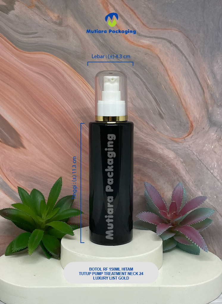 BOTOL RF 150ML  HITAM TUTUP PUMP TREATMENT PUMP NECK 24 LUXURY LIST GOLD
