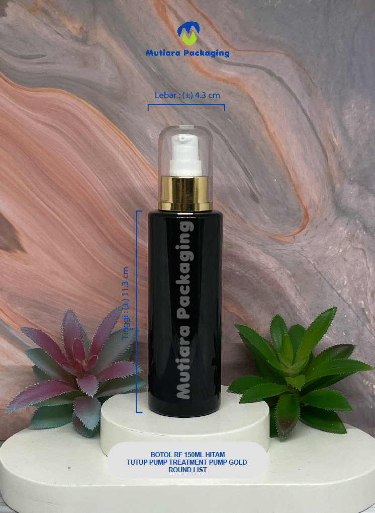 BOTOL RF 150ML  HITAM TUTUP PUMP GOLD ROUND LIST