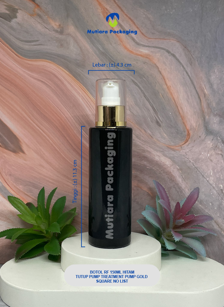 BOTOL RF 150ML  HITAM TUTUP PUMP GOLD SQUARE NOLIST