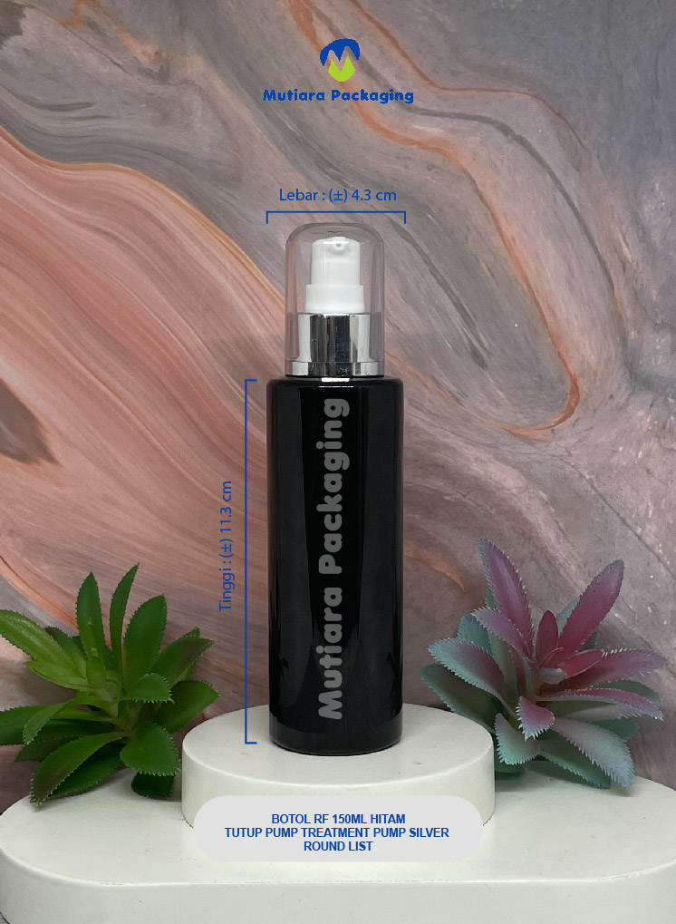 BOTOL RF 150ML  HITAM TUTUP PUMP SILVER ROUND LIST
