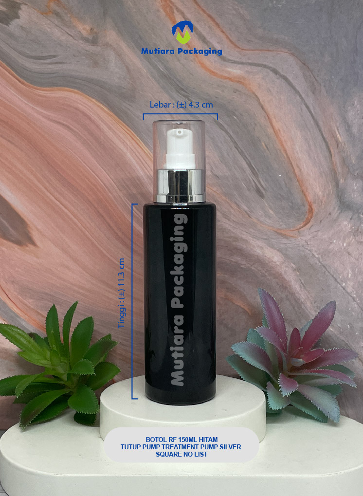 BOTOL RF 150ML  HITAM TUTUP PUMP SILVER SQUARE  NOLIST