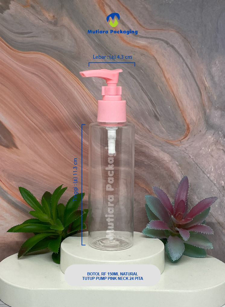 BOTOL RF 150ML NATURAL  TUTUP PUMP PINK NECK 24 PITA