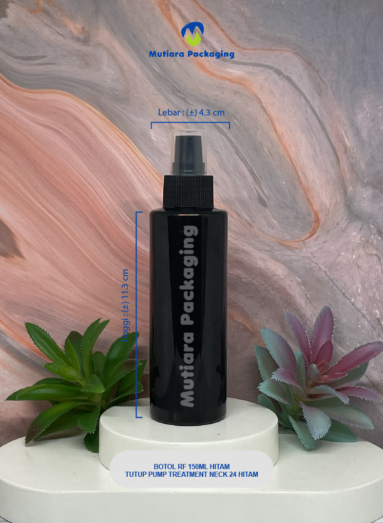 BOTOL RF 150ML  HITAM TUTUP PUMP TREATMENT NECK 24 HITAM