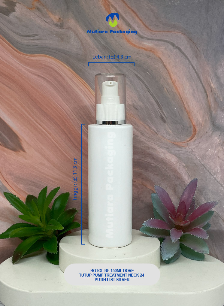 BOTOL RF 150ML  DOVE TUTUP PUMP TREATMENT NECK 24 PUTIH LIST SILVER