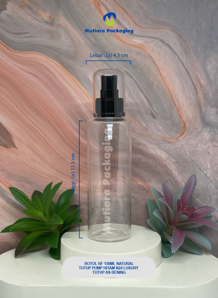 BOTOL RF 150ML NATURAL  TUTUP PUMP  HITAM N24 LUXURY TUTUP AS BENING