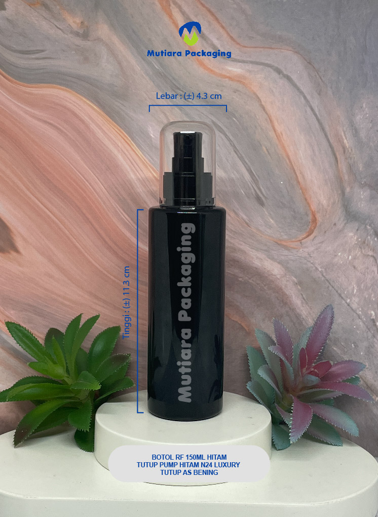 BOTOL RF 150ML  HITAM TUTUP PUMP HITAM N24 LUXURY TUTUP AS BENING