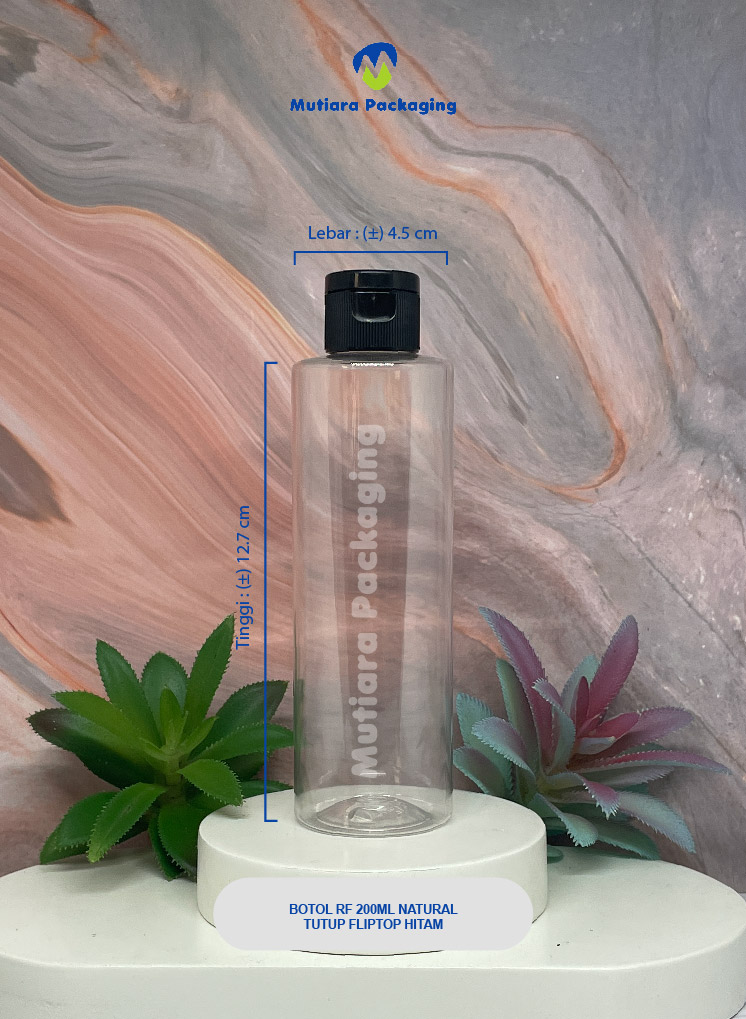 BOTOL RF 200ML NATURAL  TUTUP FLIPTOP HITAM
