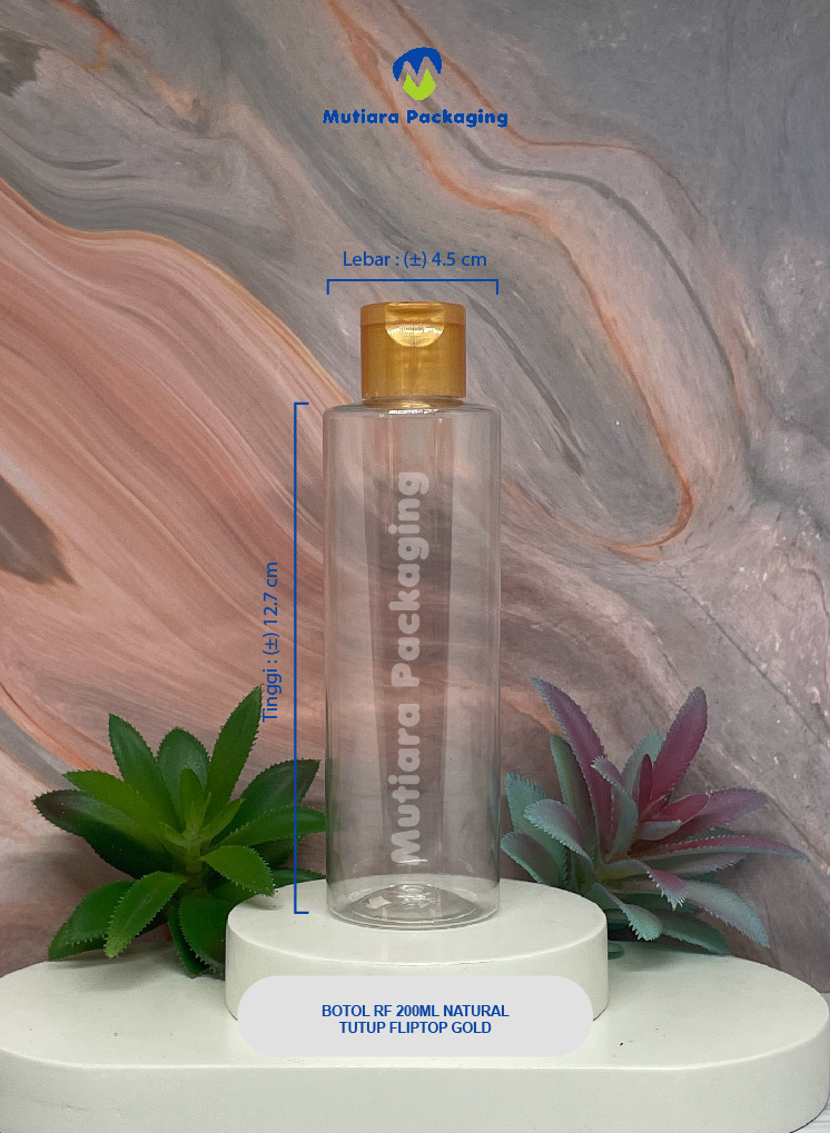 BOTOL RF 200ML NATURAL  TUTUP FLIPTOP GOLD