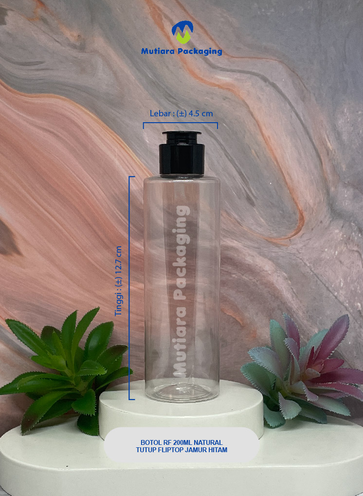 BOTOL RF 200ML NATURAL  TUTUP FLIPTOP JAMUR HITAM