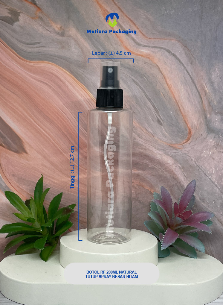 BOTOL RF 200ML NATURAL  TUTUP SPRAY BESAR HITAM