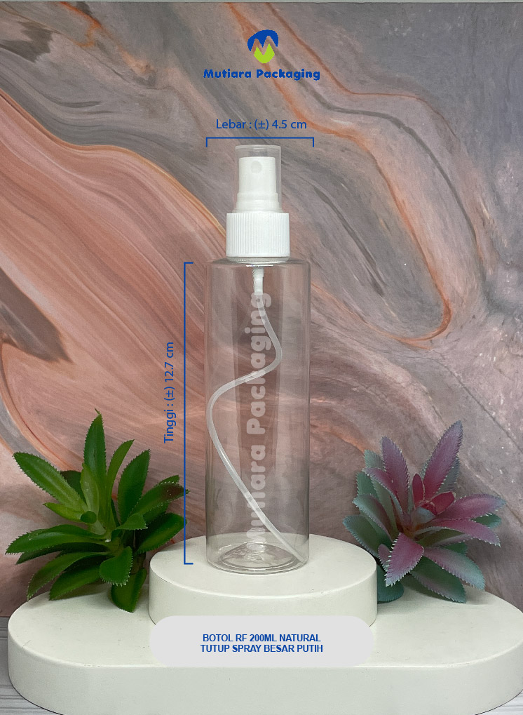 BOTOL RF 200ML NATURAL  TUTUP SPRAY BESAR PUTIH
