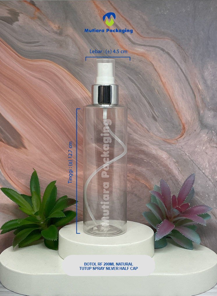 BOTOL RF 200ML NATURAL  TUTUP SPRAY SILVER HALF CAP