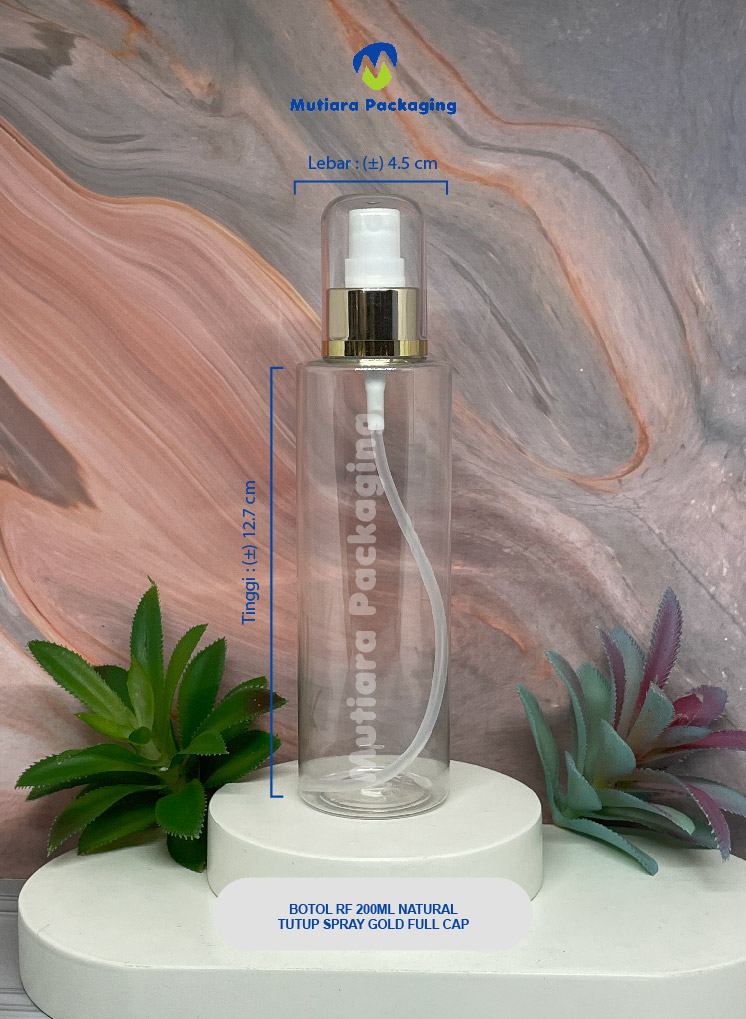 BOTOL RF 200ML NATURAL  TUTUP SPRAY GOLD FULL CAP